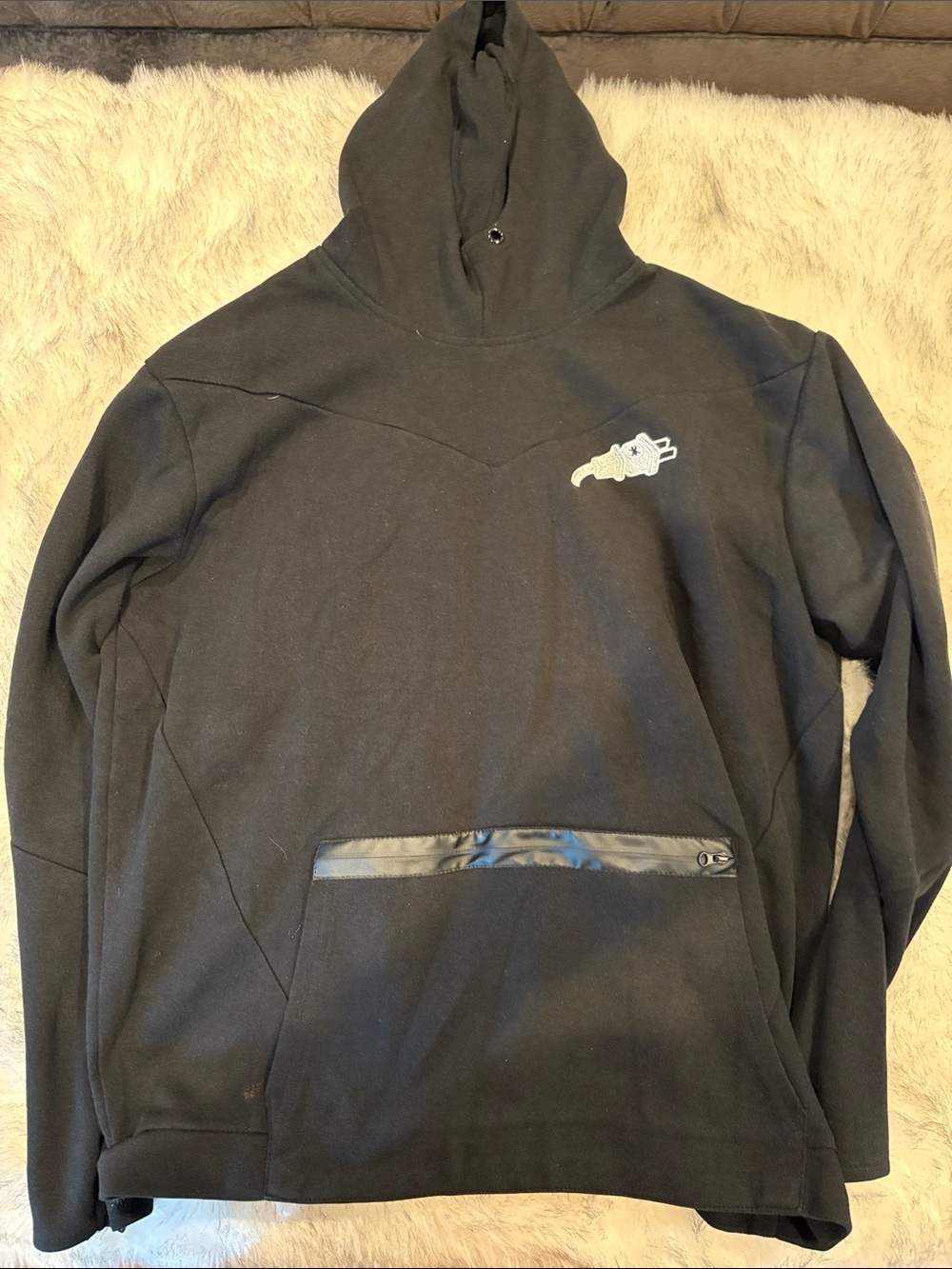 Black Hoodie with Small Embroidered Patch